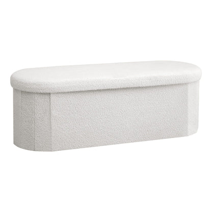 TWSC Storage Ottoman Foot Stool Rest Boucle Fabric Foldable White