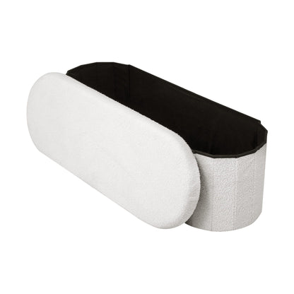 TWSC Storage Ottoman Foot Stool Rest Boucle Fabric Foldable White