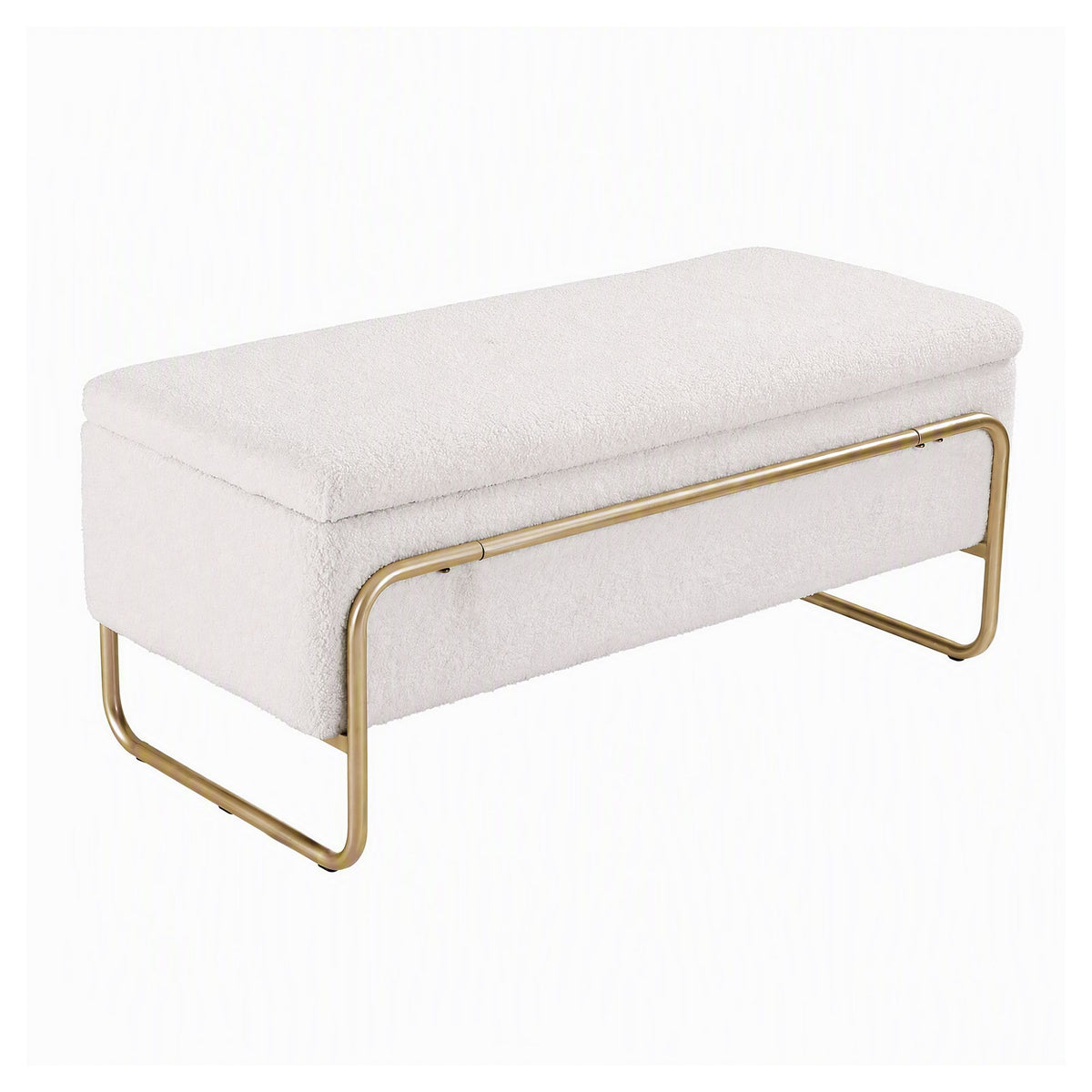 TWSC Storage Ottoman Boucle Padded Seat Footrest Hidden Storage Cream White