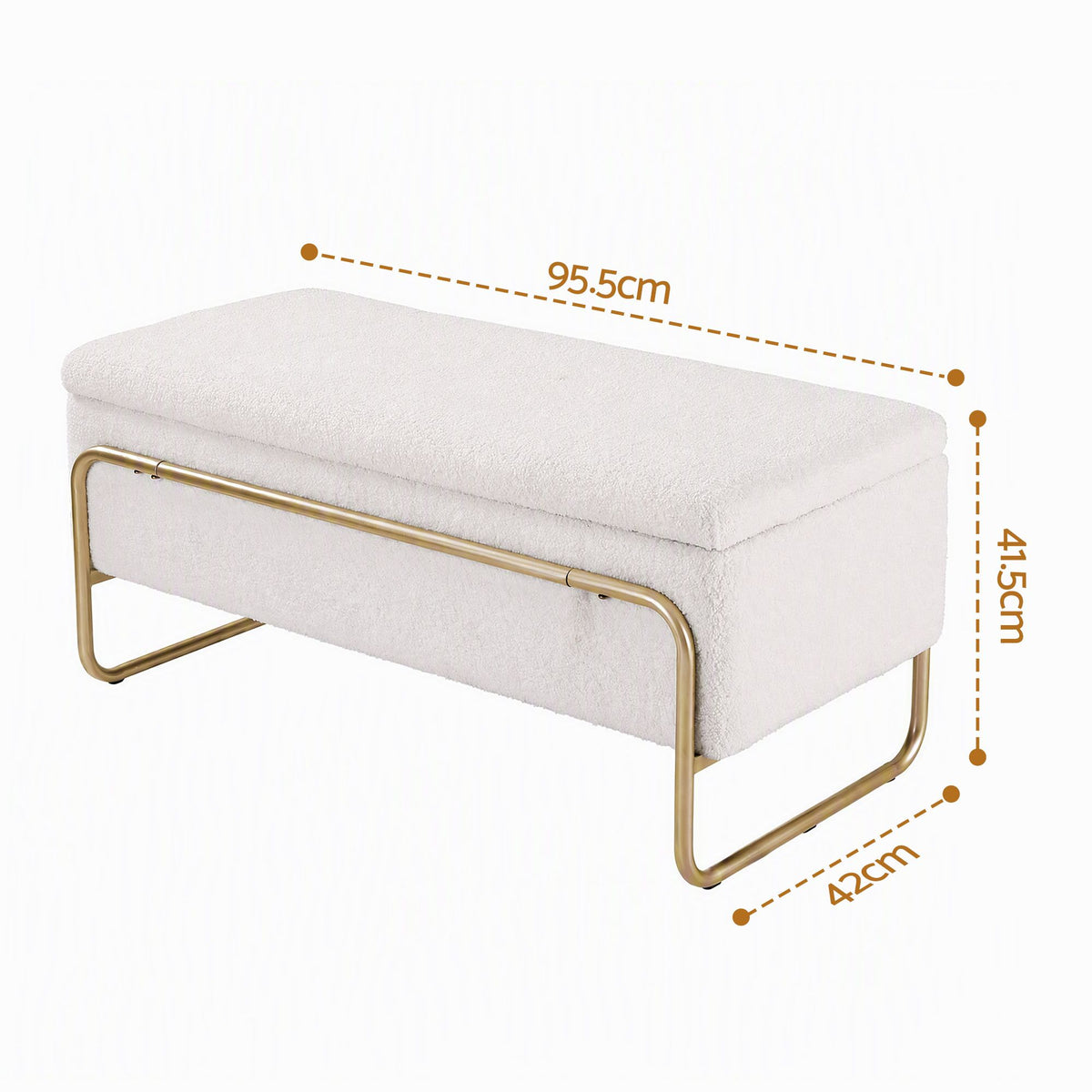 TWSC Storage Ottoman Boucle Padded Seat Footrest Hidden Storage Cream White