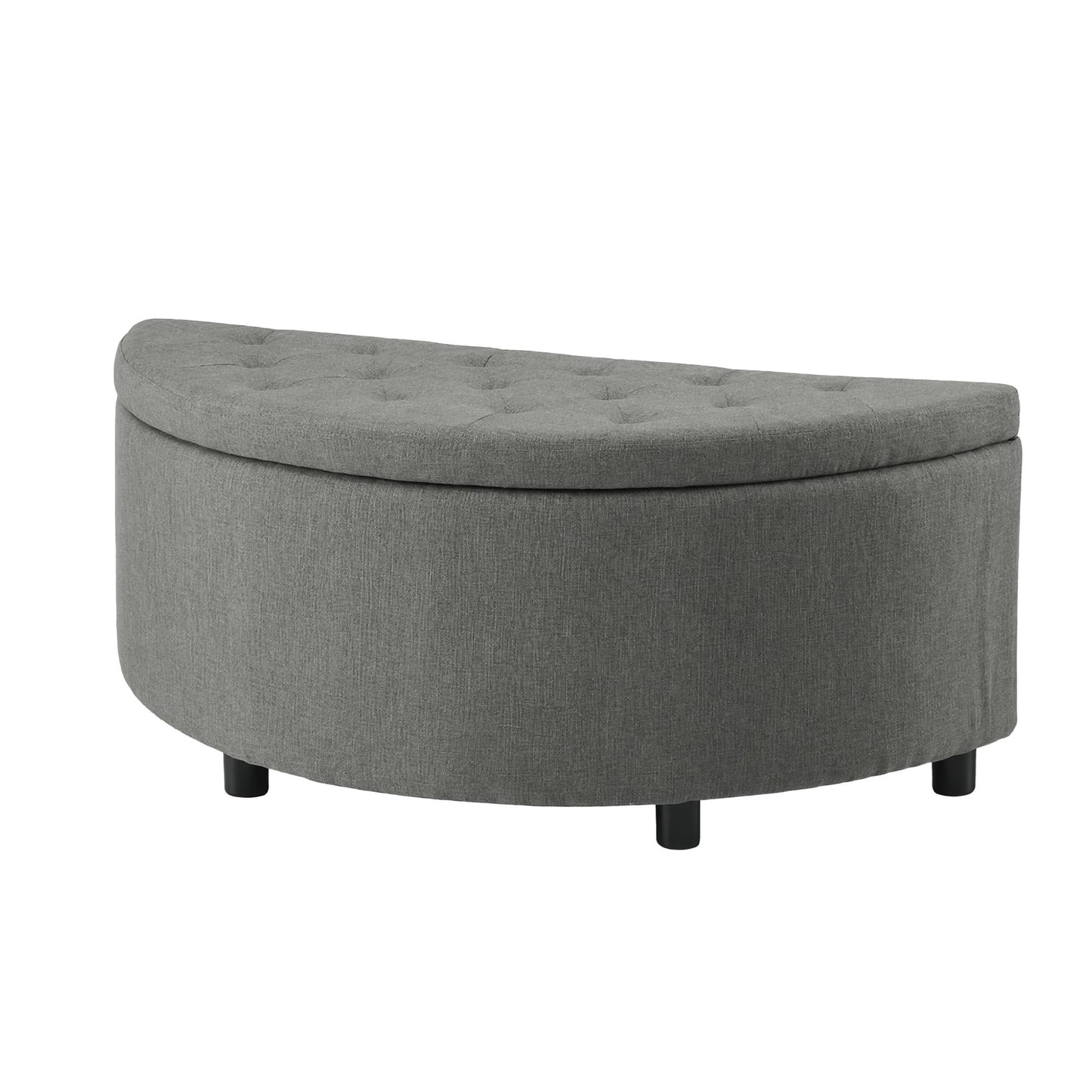 TWSC Storage Ottoman Bench Linen Fabric Tufted Half Round Footstool Grey