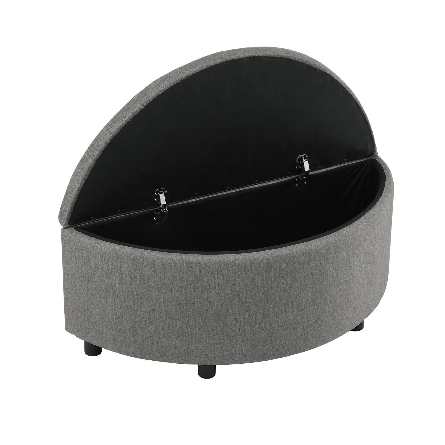 TWSC Storage Ottoman Bench Linen Fabric Tufted Half Round Footstool Grey