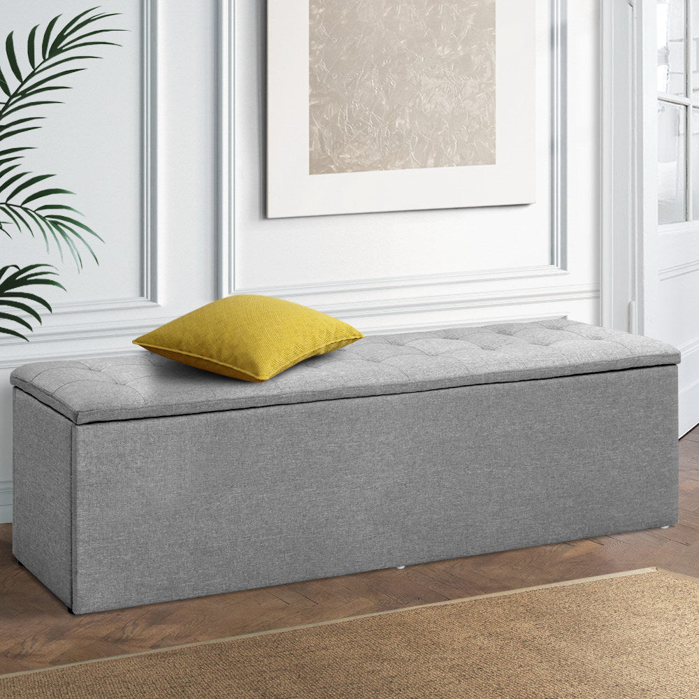 TWSC Storage Ottoman Blanket Box 140cm Linen Grey