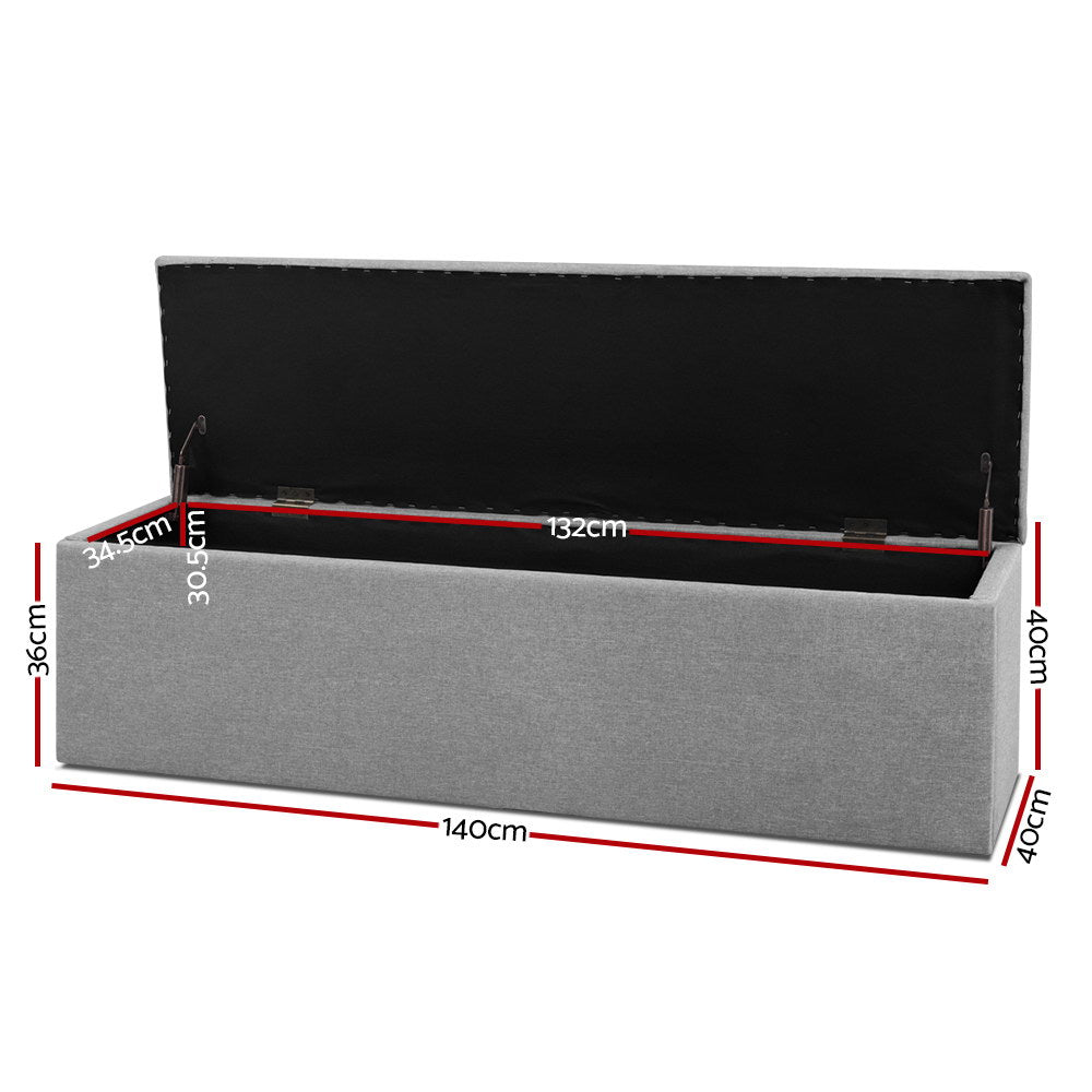 TWSC Storage Ottoman Blanket Box 140cm Linen Grey
