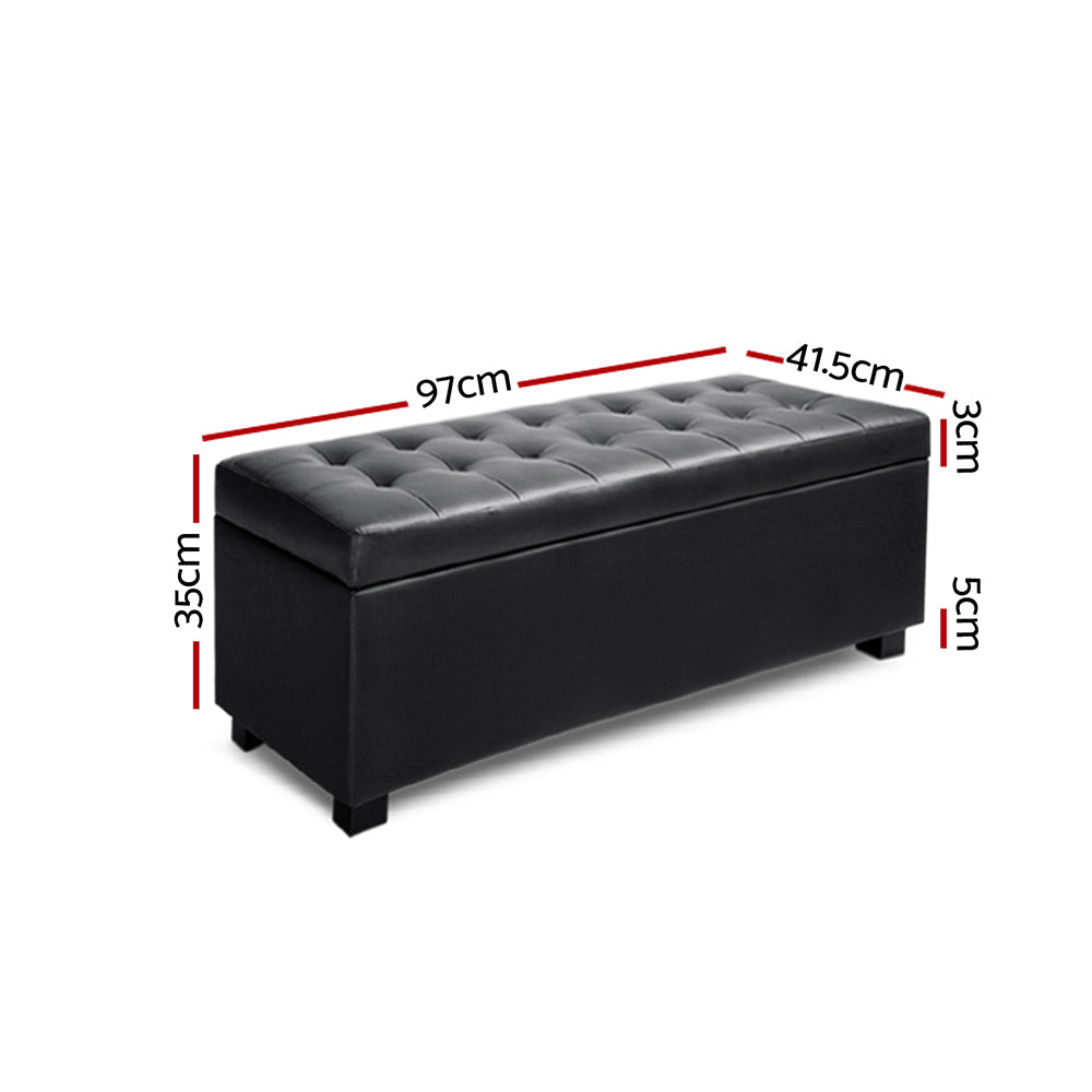 TWSC Storage Ottoman Blanket Box 97cm Leather Black