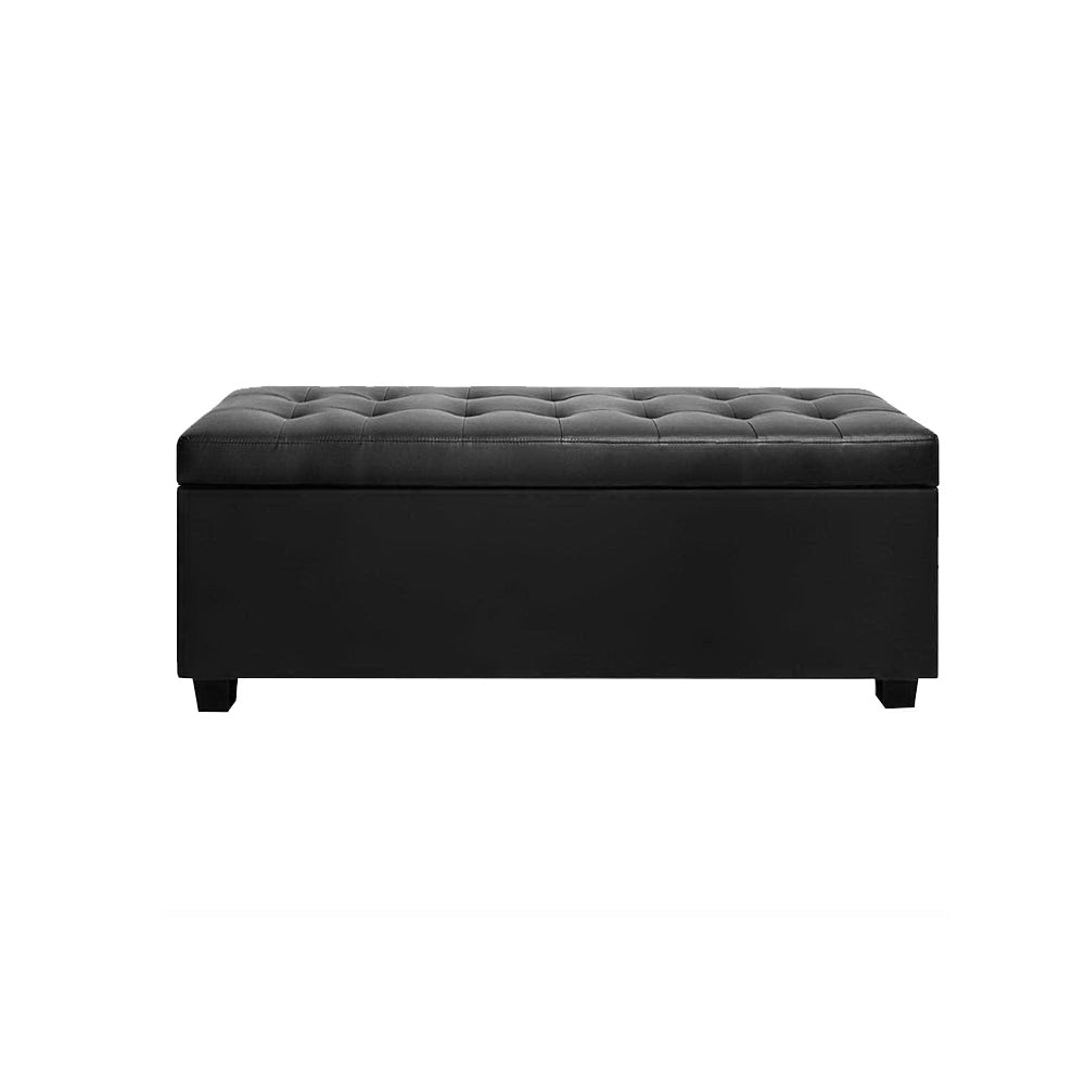 TWSC Storage Ottoman Blanket Box 97cm Leather Black