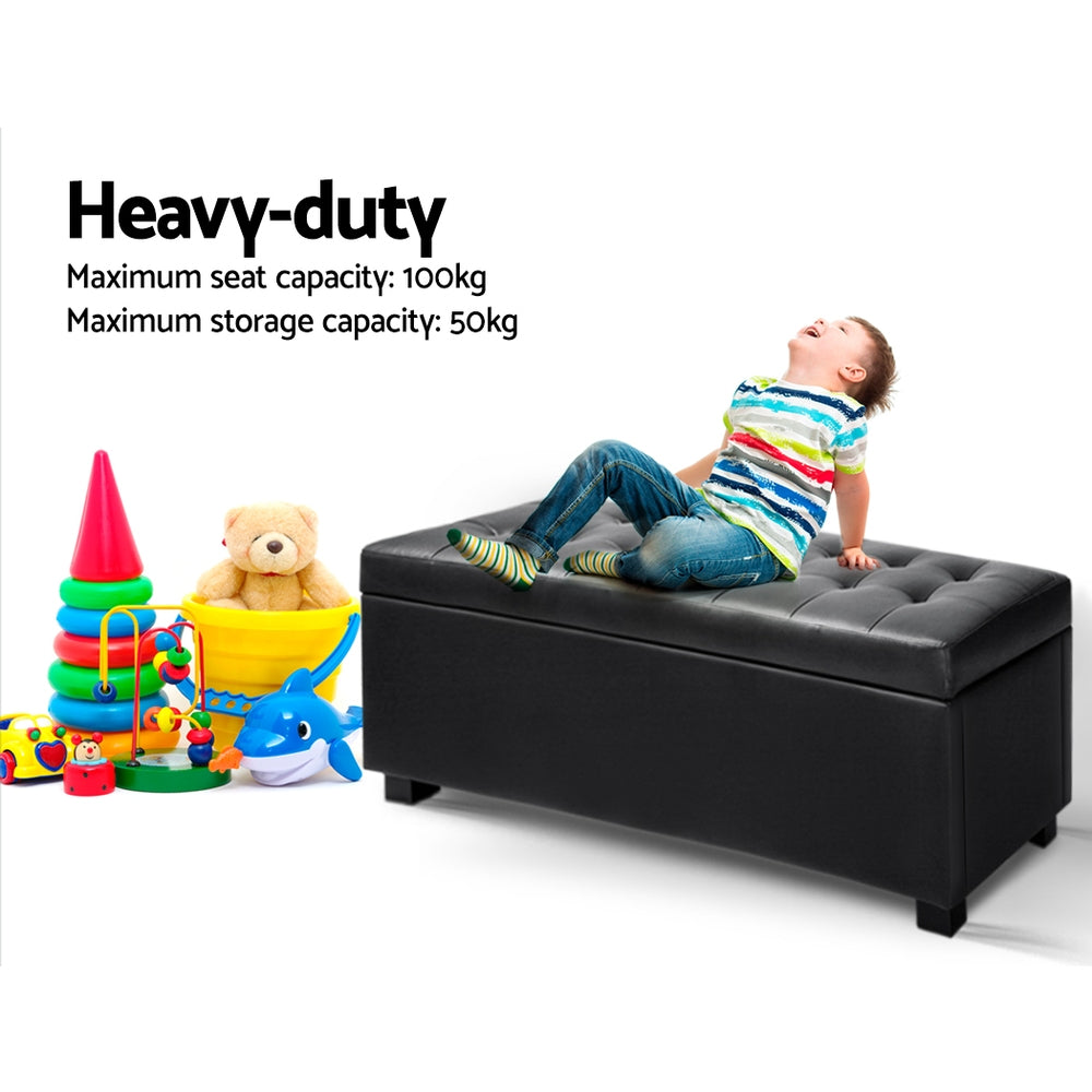 TWSC Storage Ottoman Blanket Box 97cm Leather Black