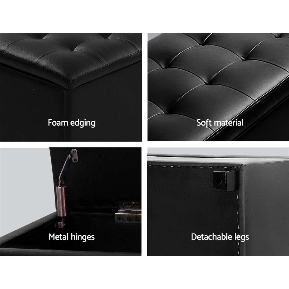 TWSC Storage Ottoman Blanket Box 97cm Leather Black