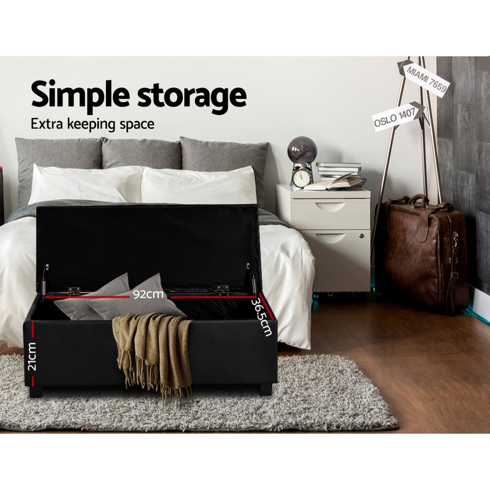 TWSC Storage Ottoman Blanket Box 97cm Leather Black