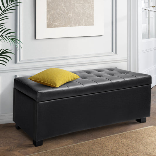 TWSC Storage Ottoman Blanket Box 97cm Leather Black