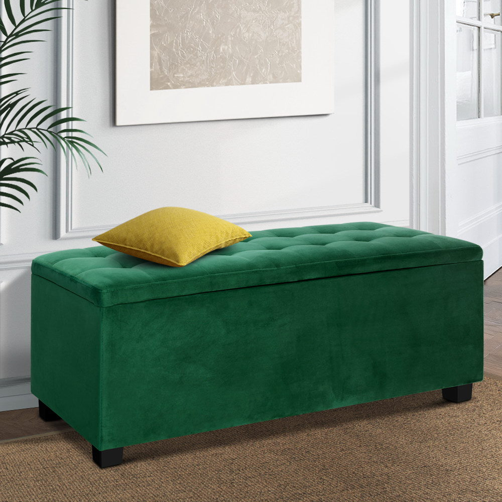 TWSC Storage Ottoman Blanket Box 97cm Velvet Green