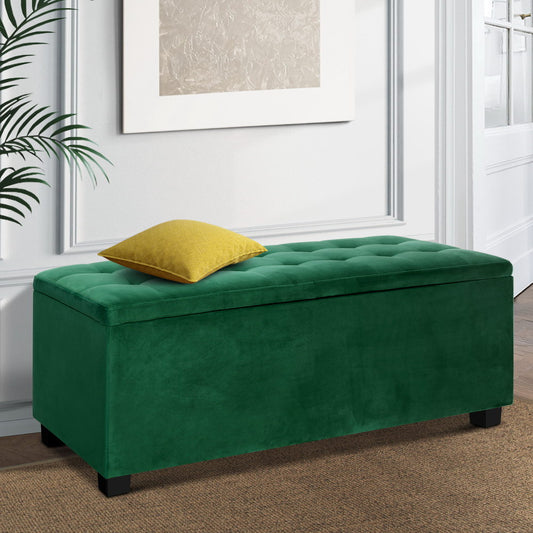 TWSC Storage Ottoman Blanket Box 97cm Velvet Green