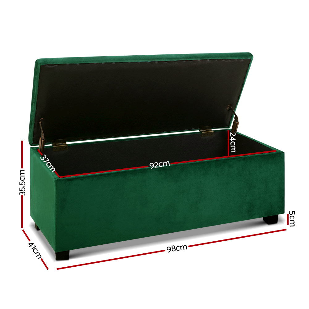 TWSC Storage Ottoman Blanket Box 97cm Velvet Green