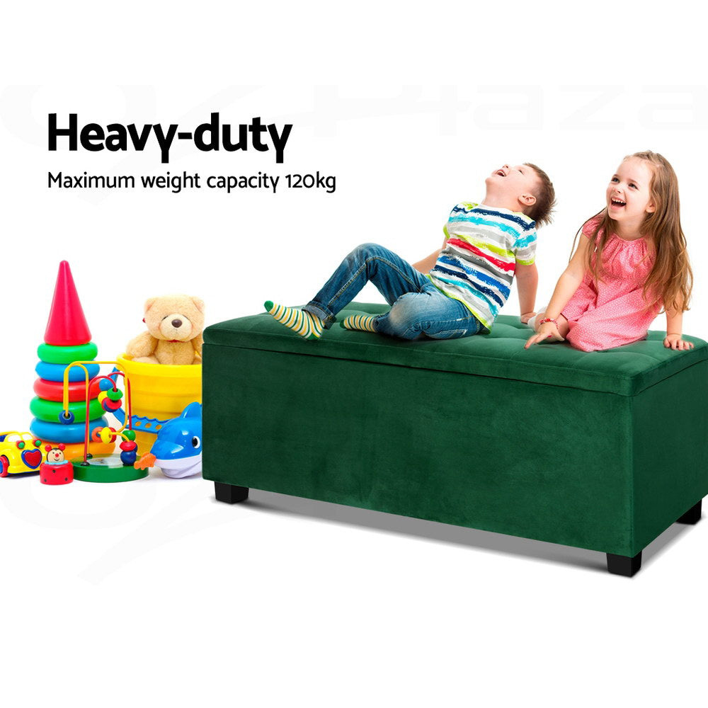 TWSC Storage Ottoman Blanket Box 97cm Velvet Green