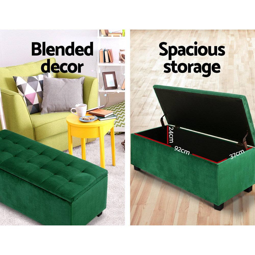 TWSC Storage Ottoman Blanket Box 97cm Velvet Green