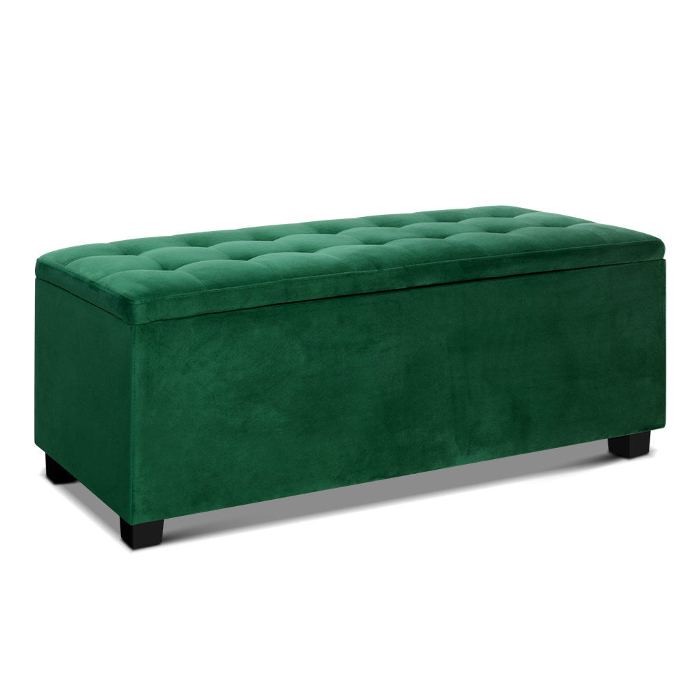 TWSC Storage Ottoman Blanket Box 97cm Velvet Green