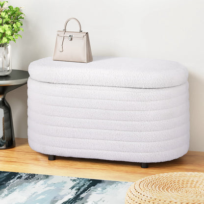 Storage Ottoman – Boucle Fabric, 87cm Oval