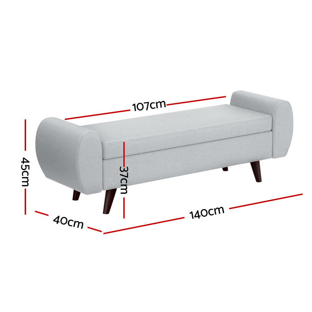 TWSC Storage Ottoman Blanket Box Armrest 140cm Grey
