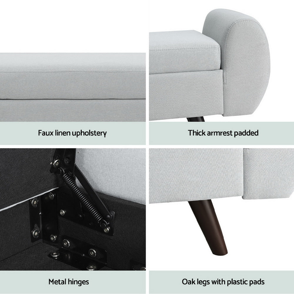 TWSC Storage Ottoman Blanket Box Armrest 140cm Grey