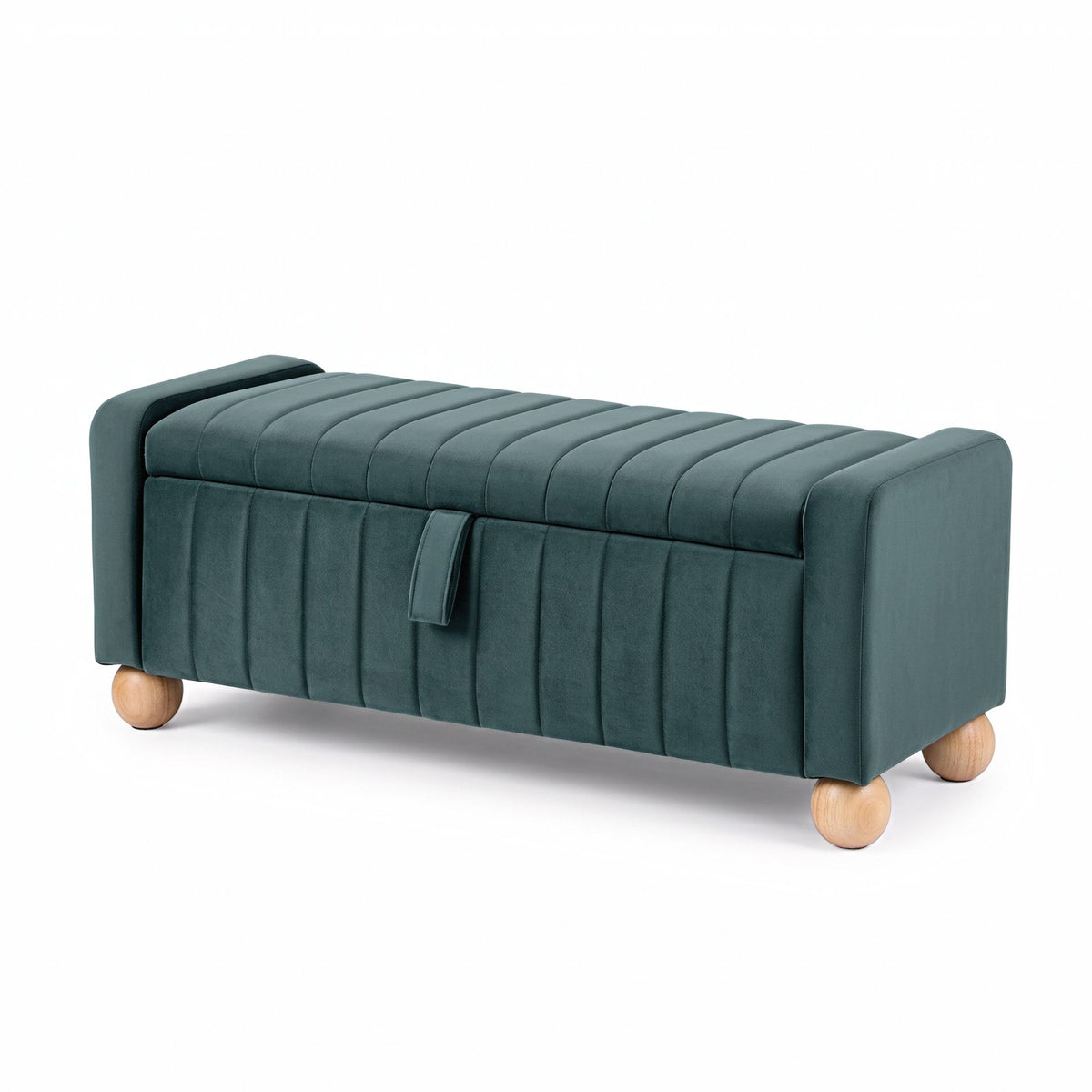 TWSC Storage Ottoman Bench Velvet Blanket Box Stool Footrest Ball Feet Green