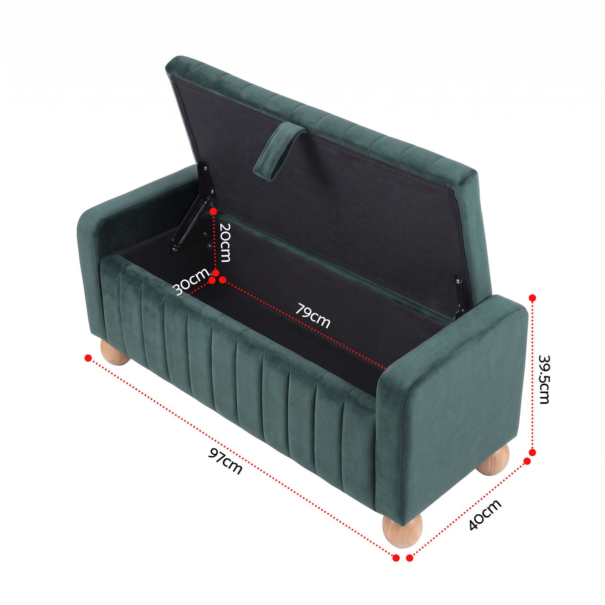 TWSC Storage Ottoman Bench Velvet Blanket Box Stool Footrest Ball Feet Green