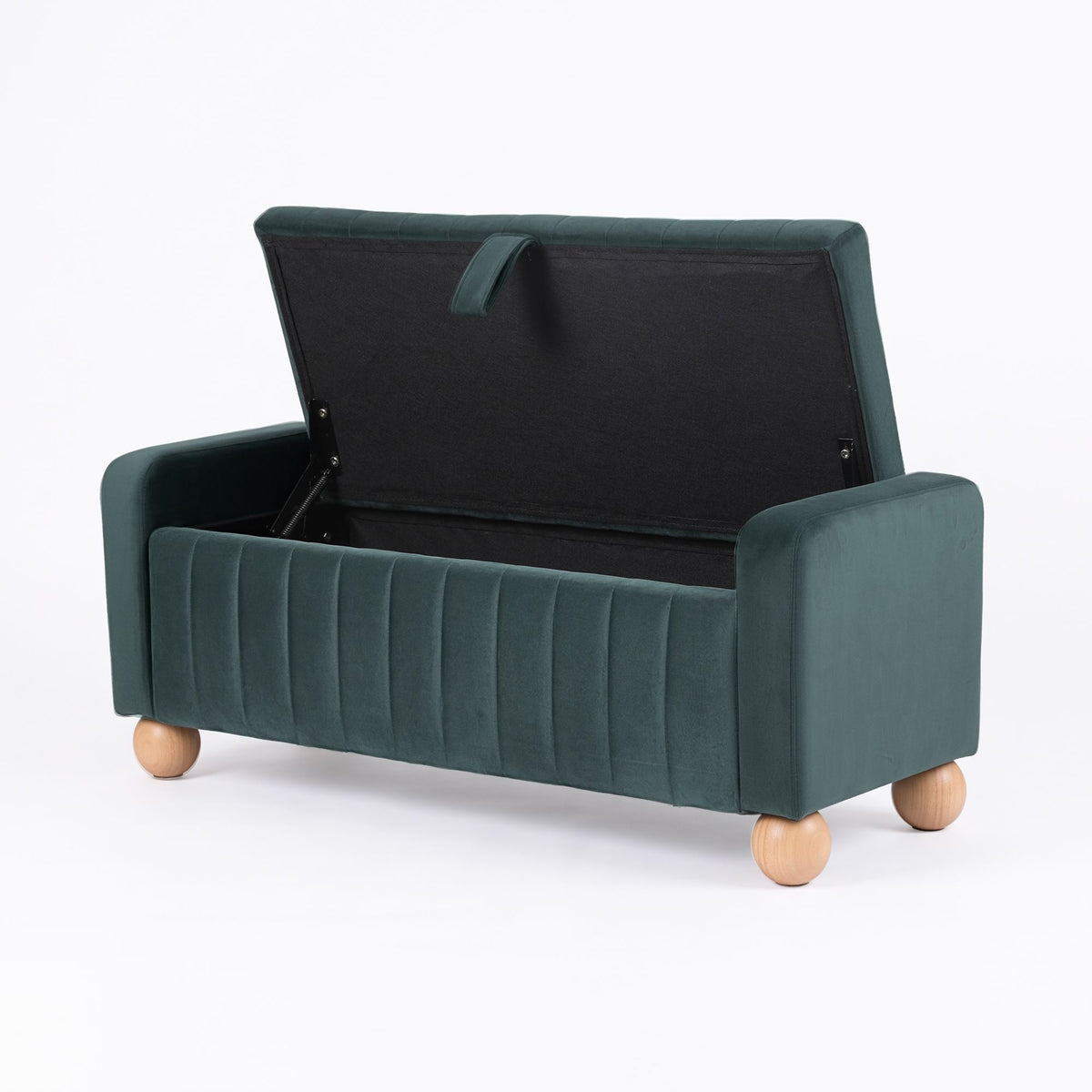 TWSC Storage Ottoman Bench Velvet Blanket Box Stool Footrest Ball Feet Green