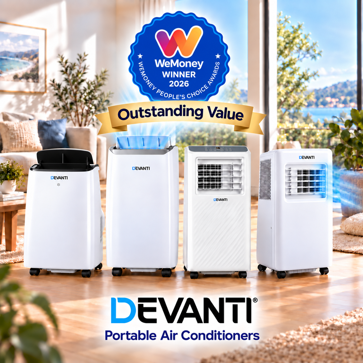 Portable Air Conditioner – WiFi Control, 7000 BTU, White