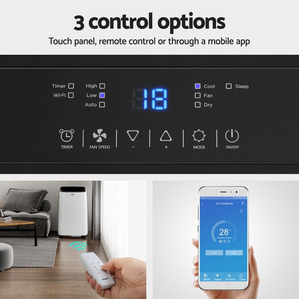 Portable Air Conditioner – WiFi Control, 7000 BTU, White