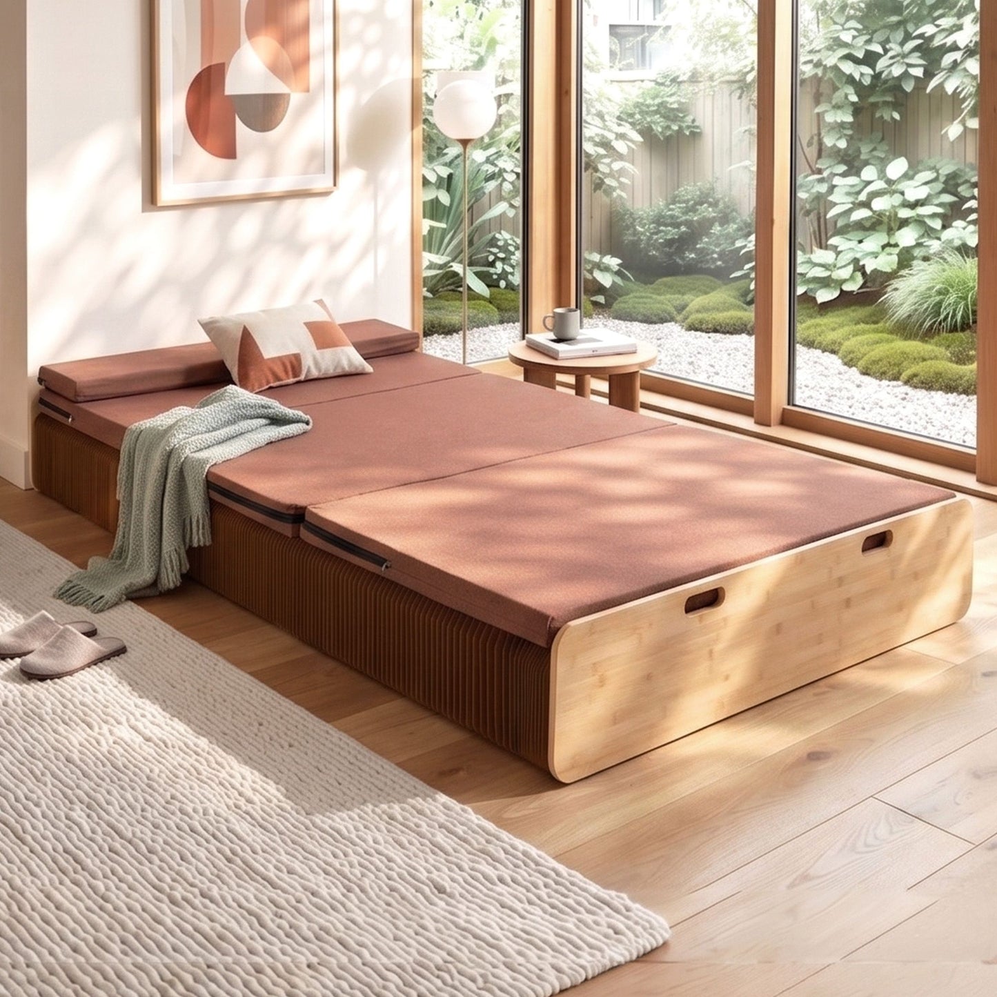 Folding Kraft Paper Bed Frame with Mattress and Pillow – 300kg Capacity, 200x120cm