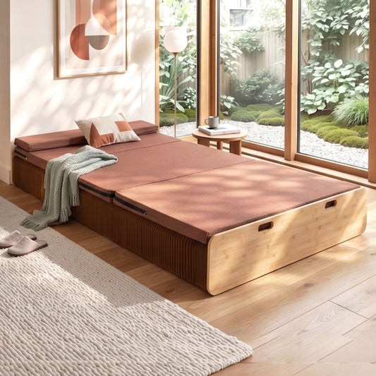 Folding Kraft Paper Bed Frame with Mattress and Pillow – 300kg Capacity, 200x120cm