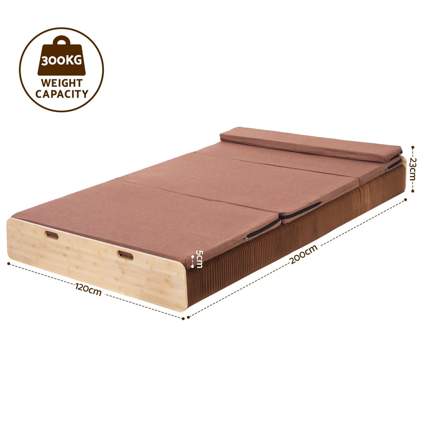 Folding Kraft Paper Bed Frame with Mattress and Pillow – 300kg Capacity, 200x120cm