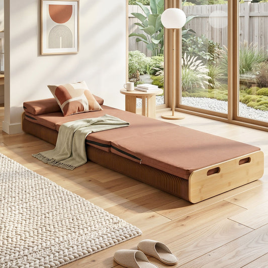 TWSC Folding Kraft Paper Bed Frame with Mattress and Pillow 300kg Capacity 200x60cm