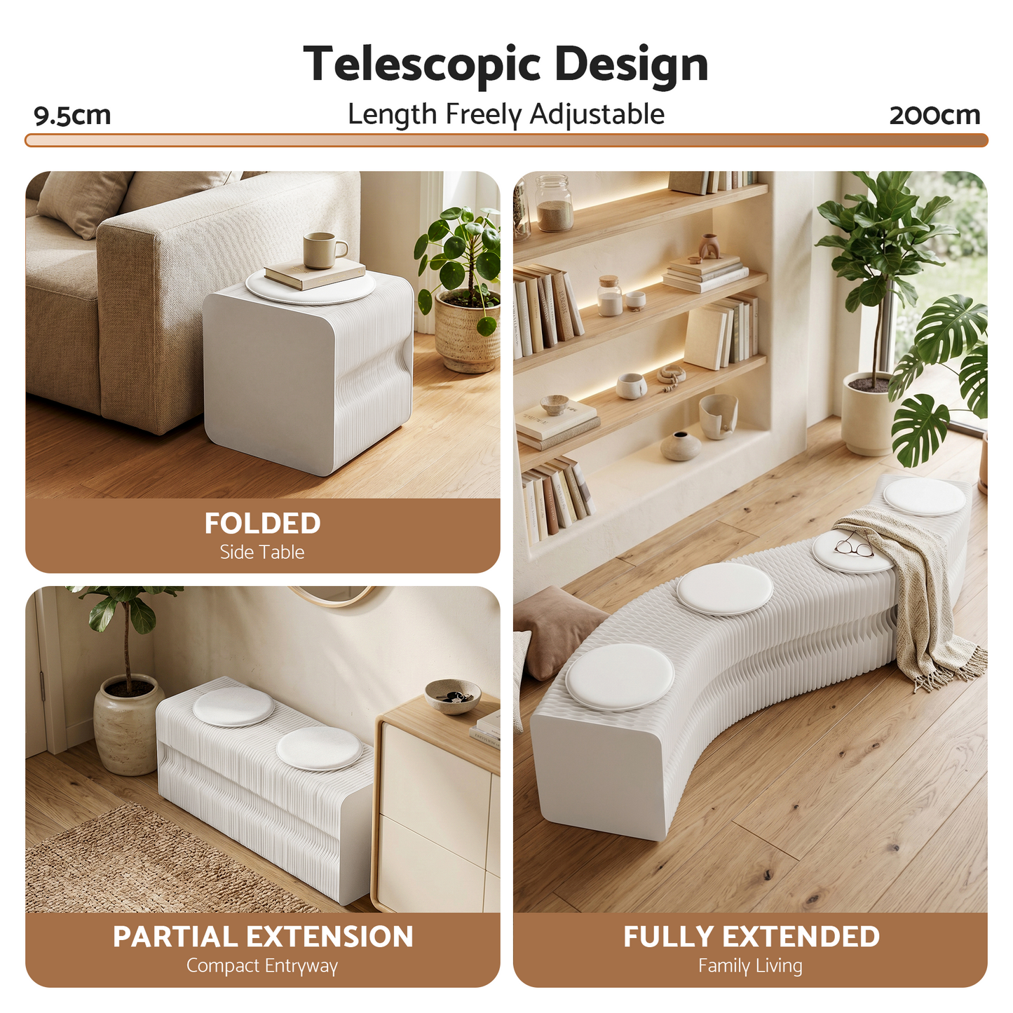 Folding Paper Bench – Expandable Accordion Stool with 4 PU Leather Seat Pads