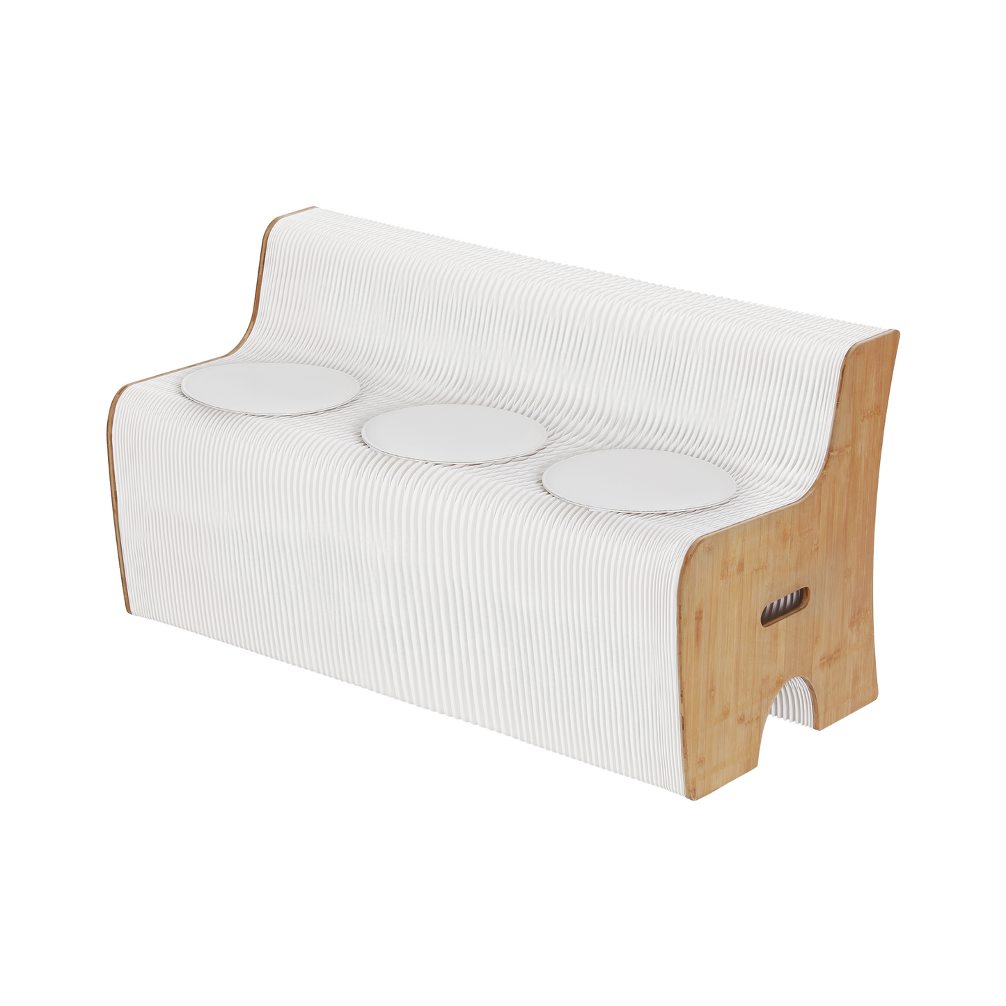 TWSC Folding Kraft Paper Sofa 3 Seater Accordion Bench with PU Leather Cushion Collapsible Couch 300kg Capacity 150x59x63cm