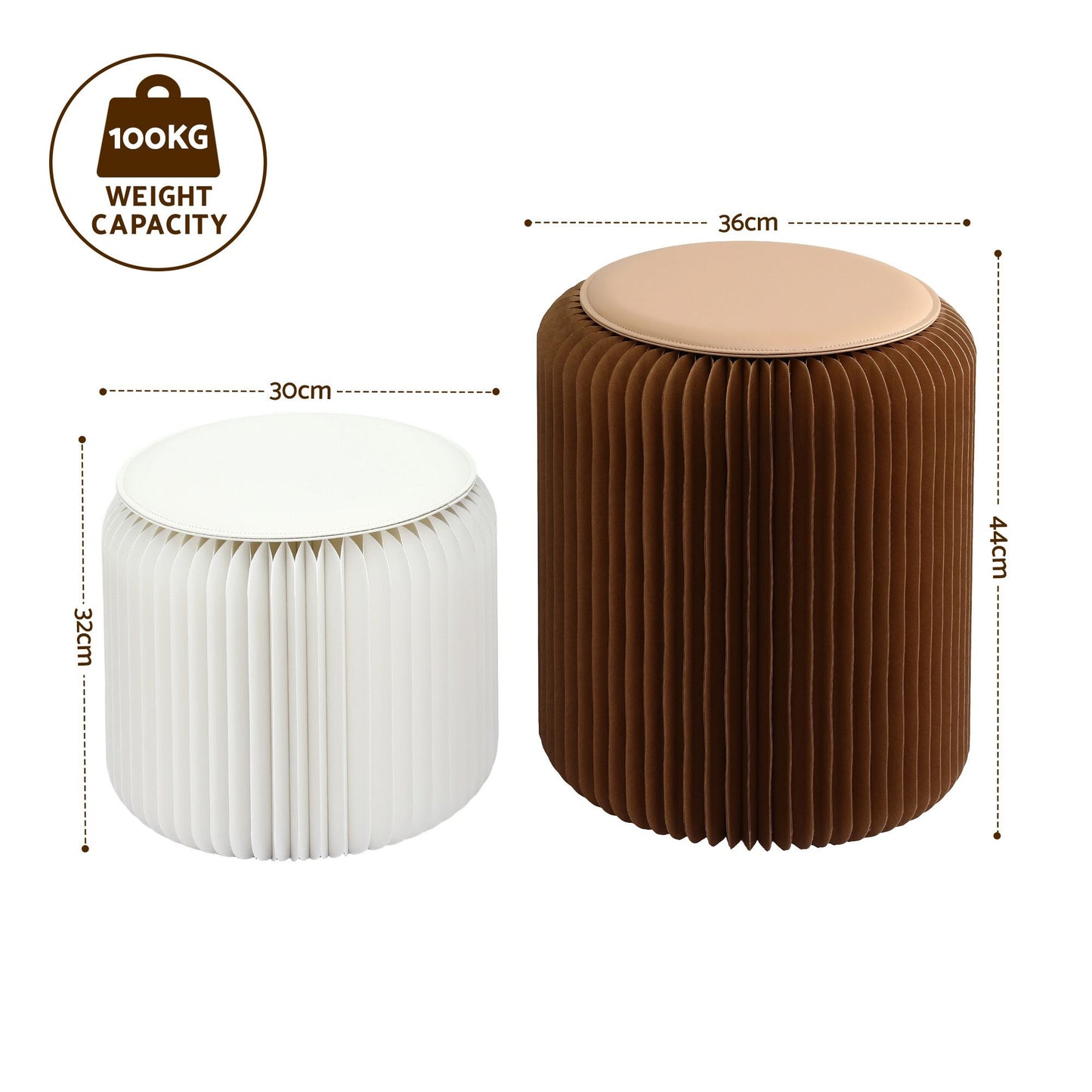 Accordion Folding Paper Stool Set with Cushions – Natural Kraft, 100KG Capacity