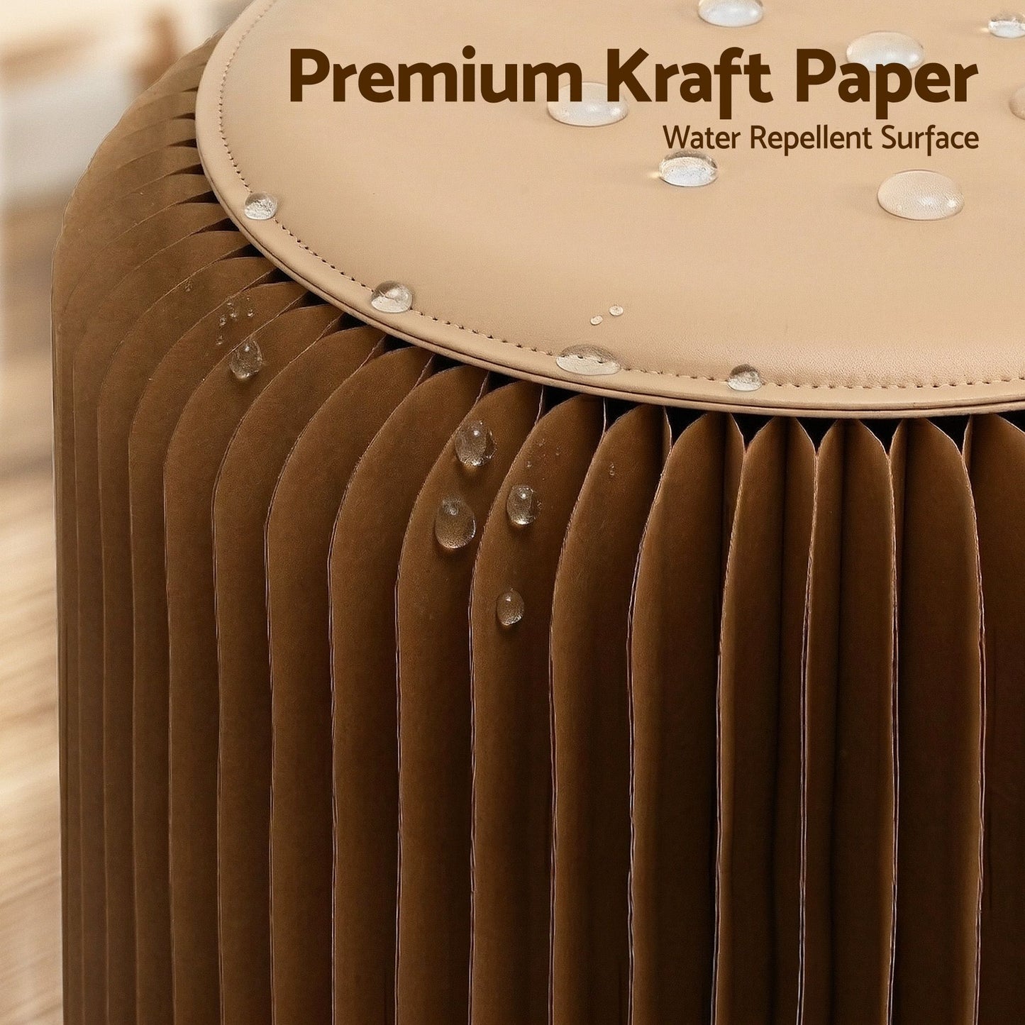 Accordion Folding Paper Stool Set with Cushions – Natural Kraft, 100KG Capacity