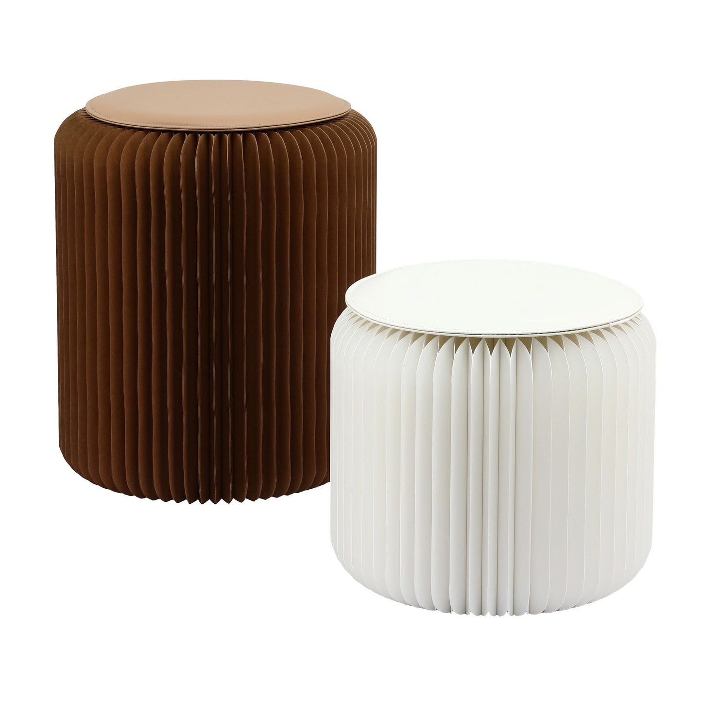 Accordion Folding Paper Stool Set with Cushions – Natural Kraft, 100KG Capacity