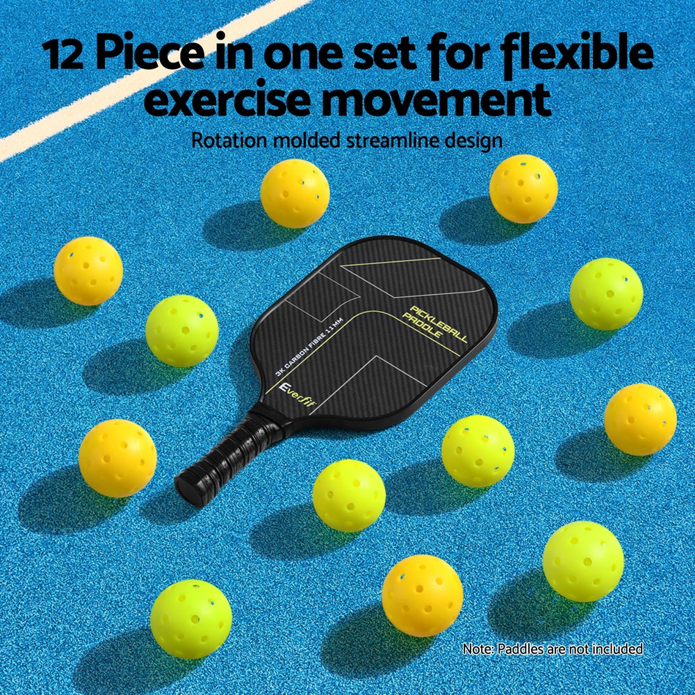 Pickleball Set – 12 Durable 40-Hole Balls, Green/Yellow