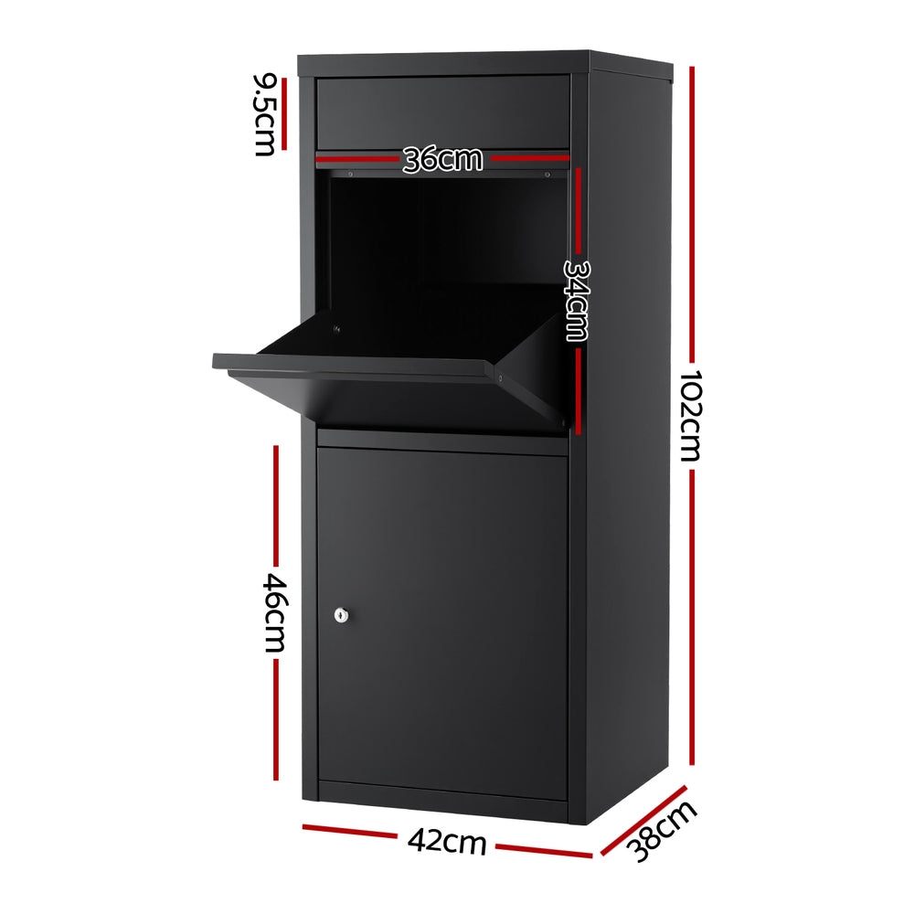 Parcel Drop Box – Weatherproof Steel, Black, Secure Lock with Keys