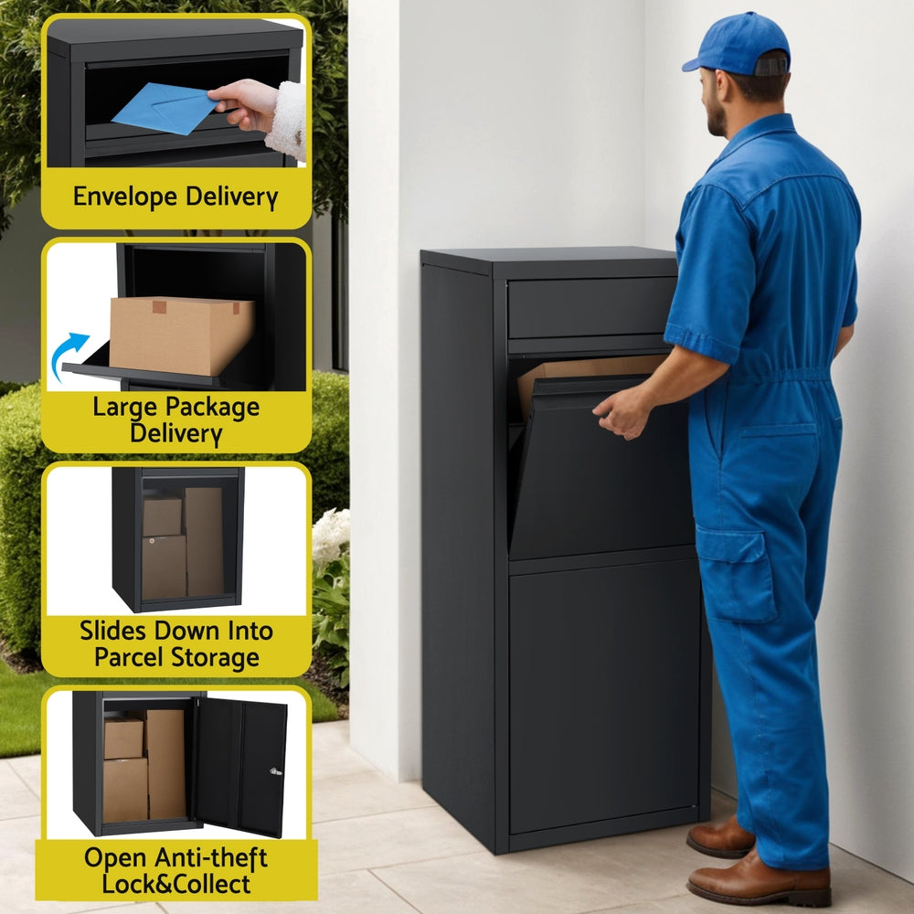 Parcel Drop Box – Weatherproof Steel, Black, Secure Lock with Keys