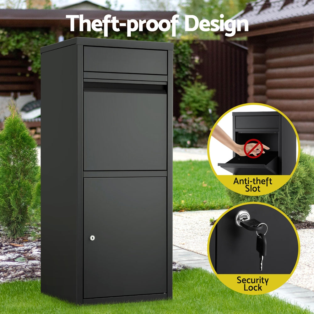 Parcel Drop Box – Weatherproof Steel, Black, Secure Lock with Keys