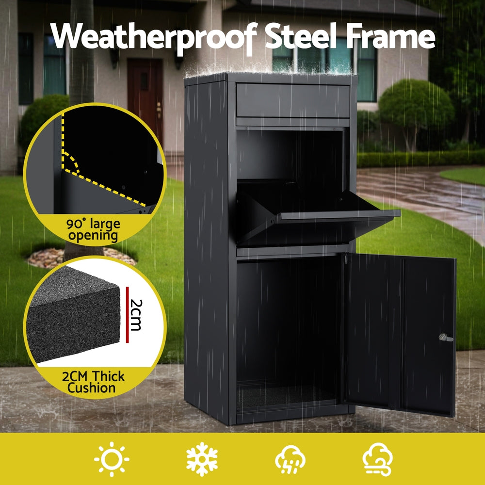 Parcel Drop Box – Weatherproof Steel, Black, Secure Lock with Keys