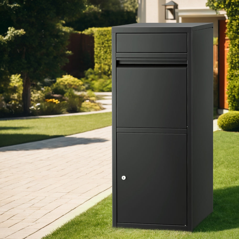 Parcel Drop Box – Weatherproof Steel, Black, Secure Lock with Keys