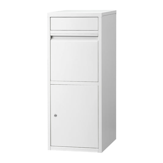 Parcel Drop Box – Weatherproof Steel, White with Lock and Cushion