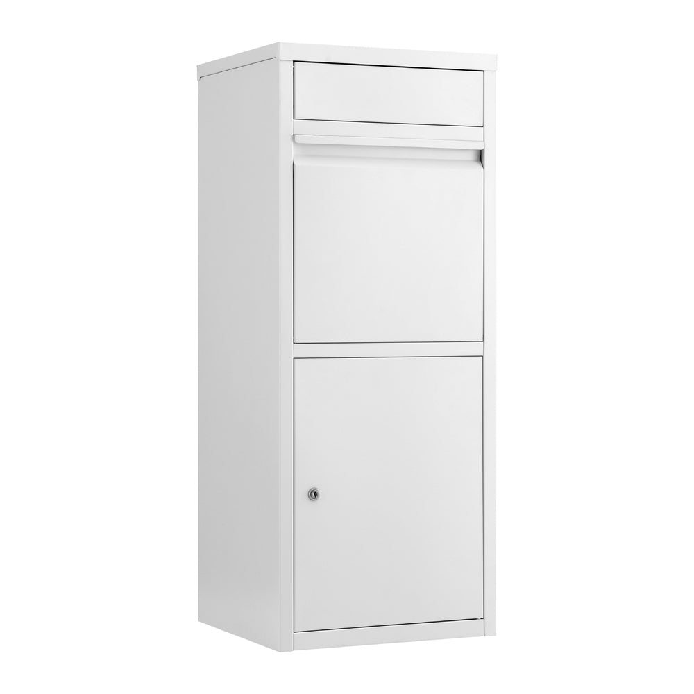 Parcel Drop Box – Weatherproof Steel, White with Lock and Cushion