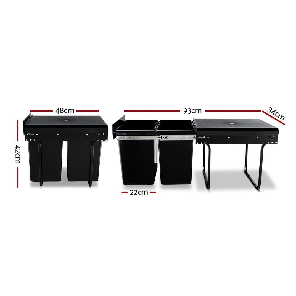 Cefito Pull Out Bin Kitchen Double Basket 2X15L 2X20L