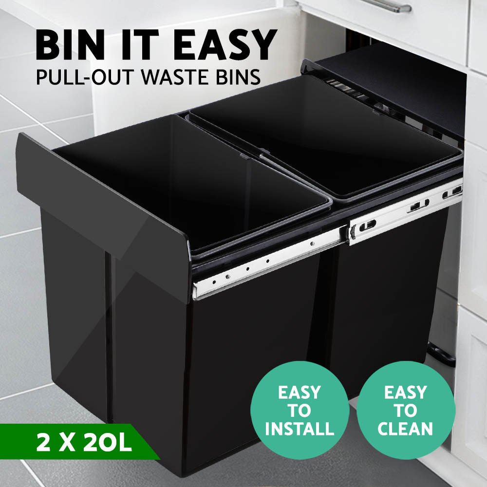 Cefito Pull Out Bin Kitchen Double Basket 2X15L 2X20L