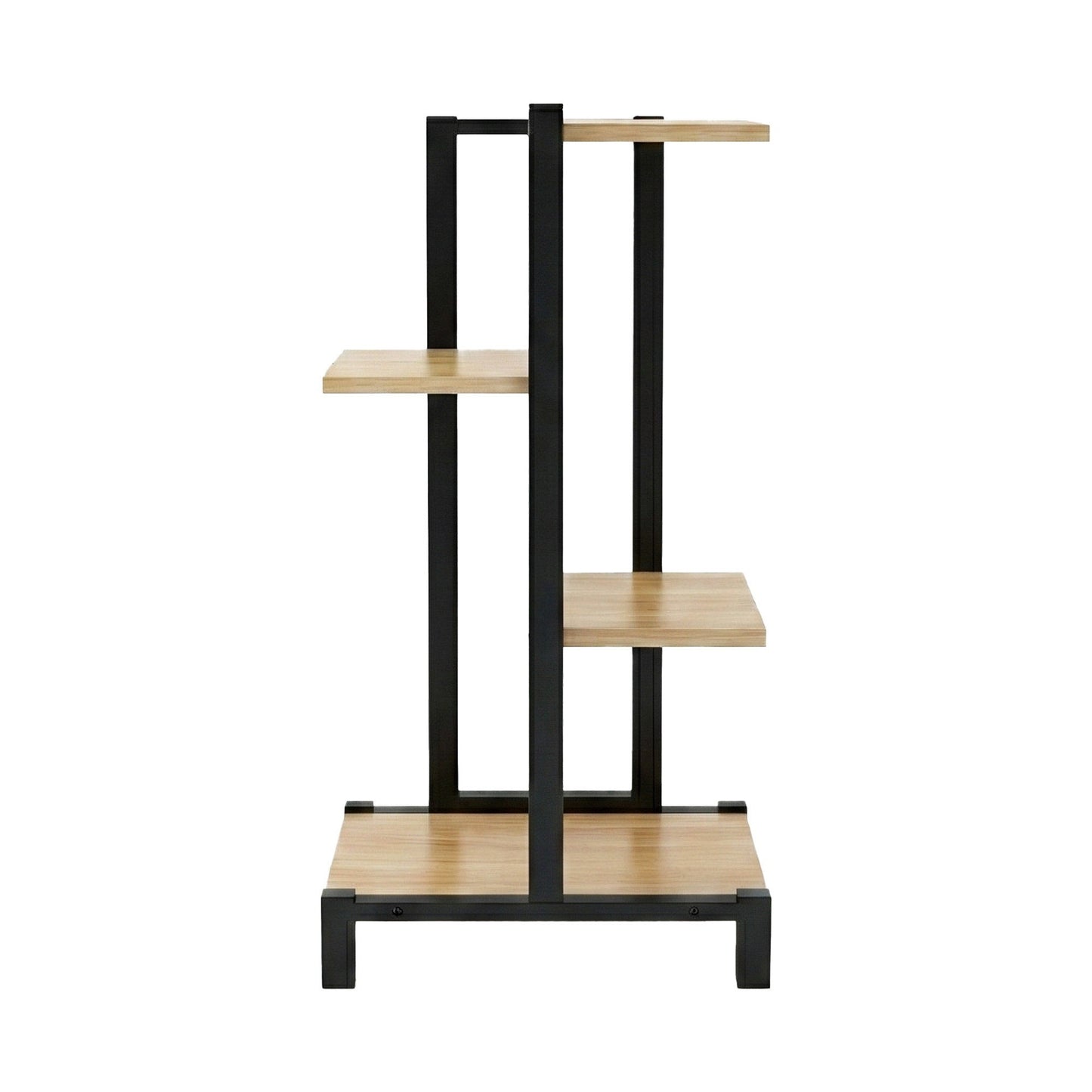 4-Tier Metal Plant Stand – Zigzag Shelves, Black and Oak Finish
