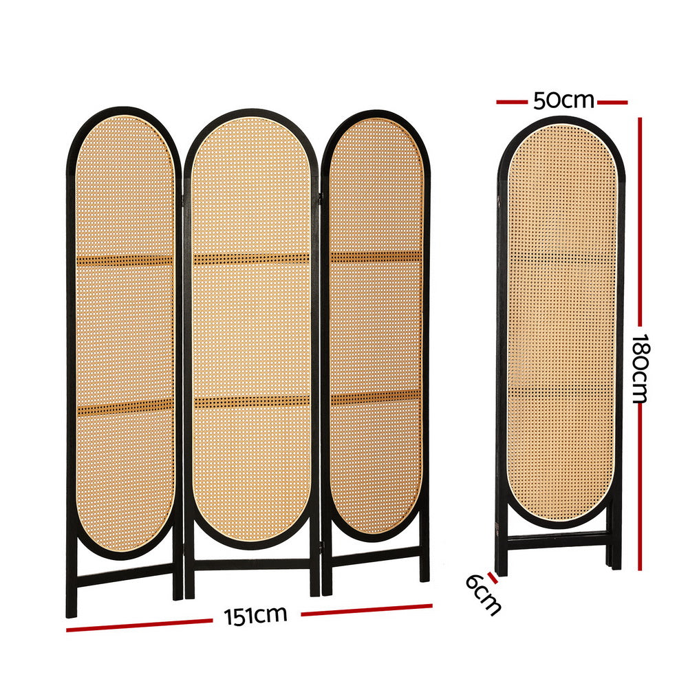 TWSC 3 Panel Room Divider Screen 151x180cm Rattan Brown