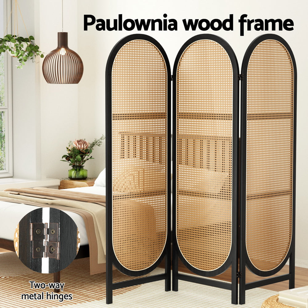 TWSC 3 Panel Room Divider Screen 151x180cm Rattan Brown